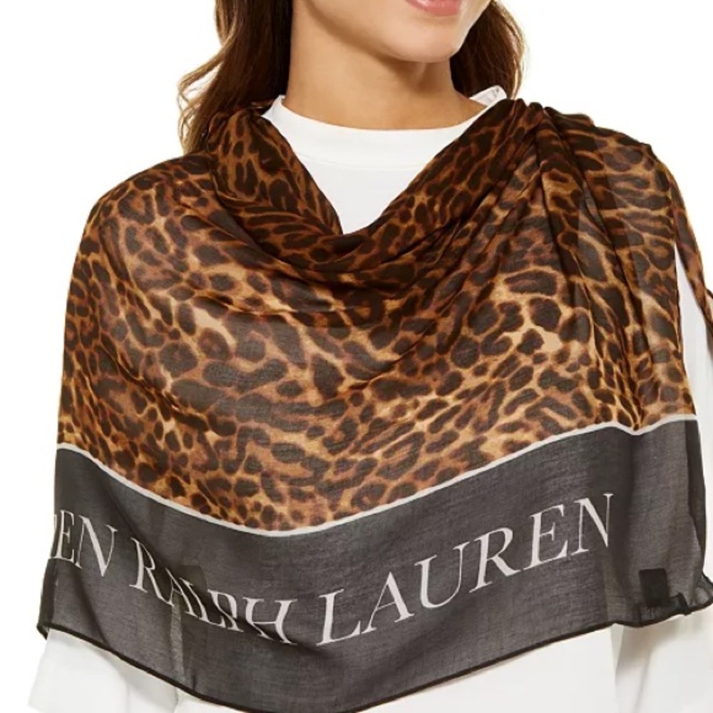 Ralph Lauren Black and Brown Animal Print Scarf - Picture 2 of 3